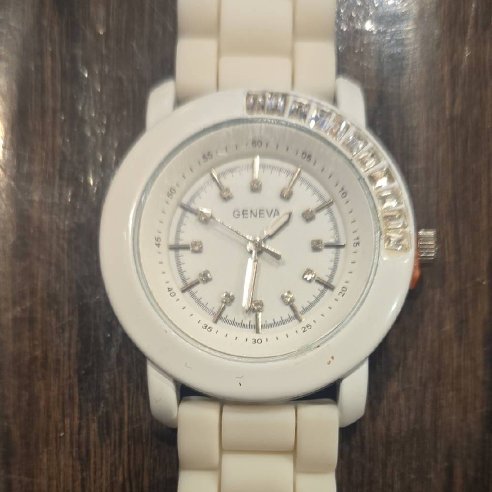 Geneva Elegant White Watch with Crystal Details